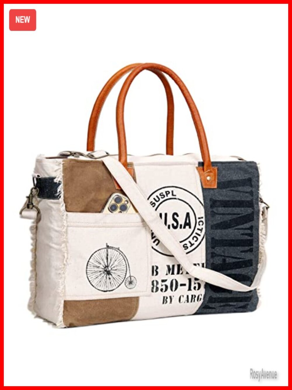 Canvas Tote Bag Messenger Crossbody Patchwork Vintage Women